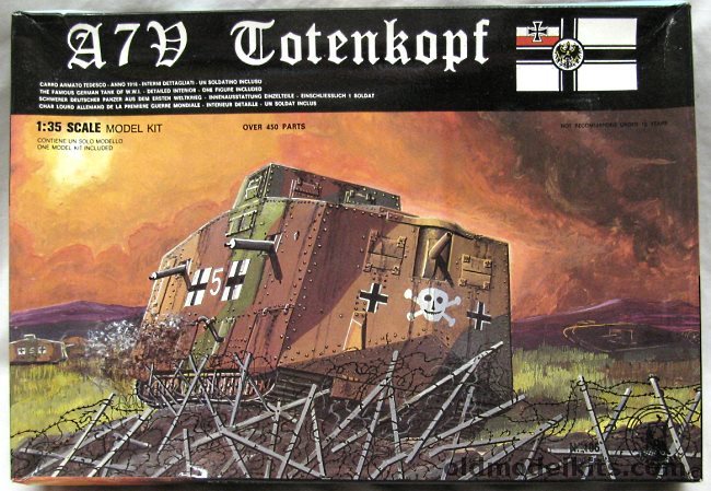 Tauro Model 1/35 A7V Totenkopf - World War I Tank Kit with Full Interior, 106 plastic model kit